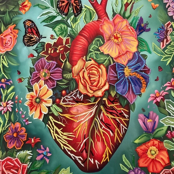 NEW had sewn on canvas heart, 12x8 inches. Hand embroidered heart. - Picture 2 of 4